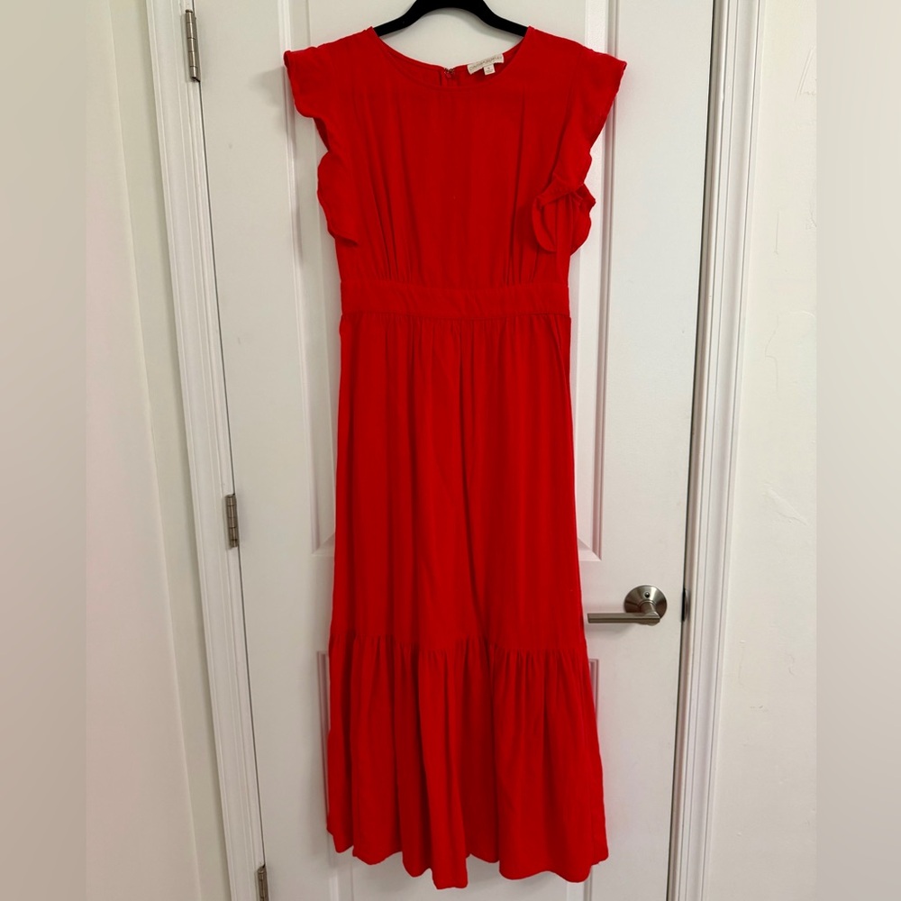 Vibrant Red Linen Red Maxi Dress
